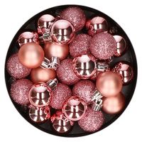 60x stuks kleine kerstballen 3 cm roze kunststof mat/glans/glitter - thumbnail