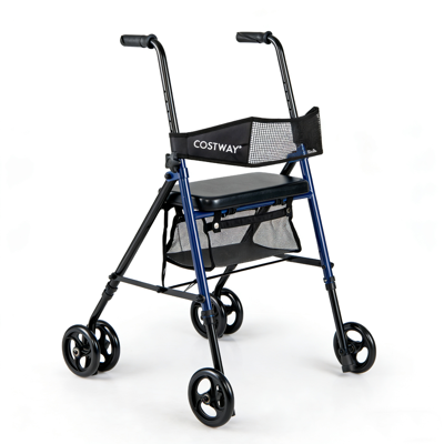 Vouwbare Rollator met Vier Wielen en Zitje 8-traps Hoogteverstelling