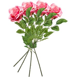 5x Roze rozen Marleen kunstbloemen 63 cm