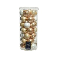 49x stuks glazen kerstballen champagne/toffee bruin/wit 6 cm glans en mat