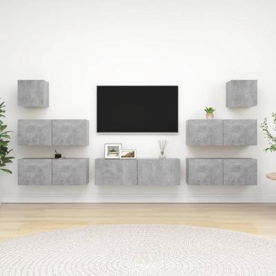 7-delige Tv-meubelset bewerkt hout betongrijs