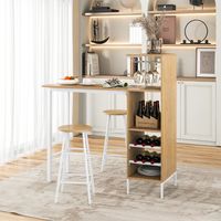 Bartafel met 2 Krukken Pubtafel en Kruk met Wijnrek voor 6 Flessen Eettafel en Stoelen Bistrotafel voor Woonkamer/Keuken Bruin/Grijs/Natuur