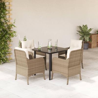 5-delige Tuinset met kussens poly rattan beige