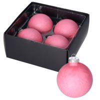 Luxe kerstballen - 4x stuks - 8 cm - roze - glas - ice finish - kerstversiering