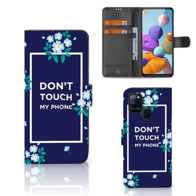 Samsung Galaxy A21s Portemonnee Hoesje Flowers Blue DTMP Samsung Galaxy A21s Portemonnee Hoesje Flowers Blue DTMP