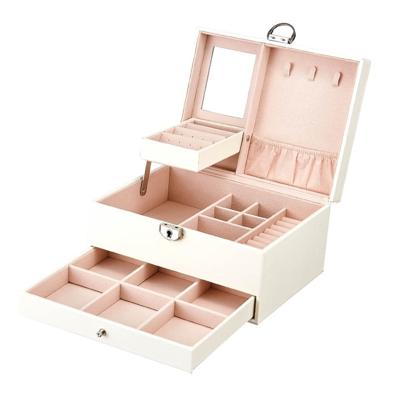 Multifunctionele opbergdoos lederen sieraden doos Multi-Layer grote-capaciteit sieraden organisator (wit)