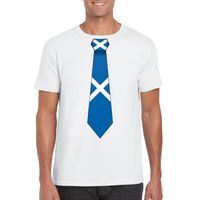 Wit t-shirt met Schotland vlag stropdas heren