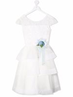 Mimilù robe à fleurs appliquées - Blanc