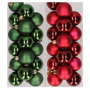 32x stuks kunststof kerstballen mix van donkergroen en donkerrood 4 cm   -