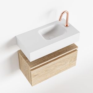 Toiletmeubel Mondiaz Andor | 60 cm | Meubelkleur Washed oak | Lex vrijhangend wastafel Talc Rechts | 1 kraangat