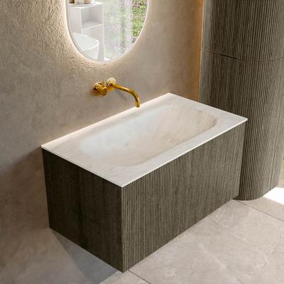 Badmeubel Mondiaz Kurve-Dlux | 80 cm cm | Meubelkleur Shadow | Wastafelkleur Opalo | Solid surface | Wasbak midden spoelbak | Zonder kraangat(en)