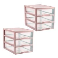 Ladekastje bureau organizer - 2x - 3 lades - roze/transparant - L26 x B35 x H27 cm - kunststof