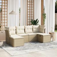 6-delige Loungeset met kussens poly rattan beige