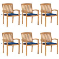 Tuinstoelen stapelbaar 6 st met kussens massief teakhout