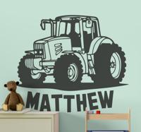 Stickers speelgoed Silhouet van tractor met naam - thumbnail