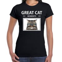 Grijze katten t-shirt met dieren foto great cat moments zwart voor dames