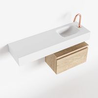 Toiletmeubel Mondiaz Andor | 100 cm | Meubelkleur Washed oak | Lex vrijhangend wastafel Talc Rechts | 1 kraangat