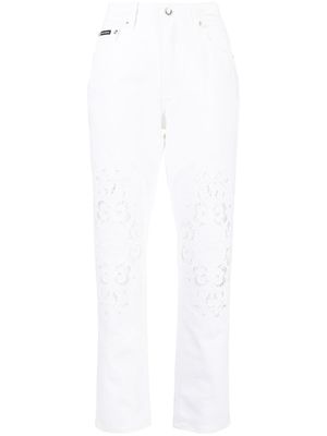 Dolce & Gabbana pantalon droit à détail de dentelle - Blanc