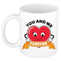 Cadeau koffie/thee mok You and Me - hart - 300 ml - Valentijn / Huwelijk / Jubileum