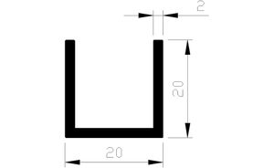 U-profiel alu brute 20x20x20x2mm (5mtr)