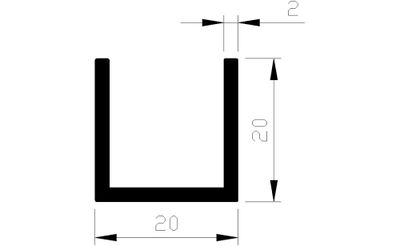 U-profiel alu brute 20x20x20x2mm (5mtr)