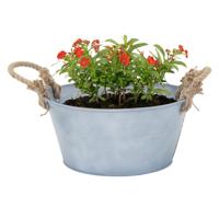 Plantenpot/bloempot teil Old Rope - rond - zink - zilver - D30 X H14 cm - thumbnail