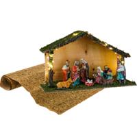 Complete verlichte kerststal - porselein - LED verlichting - 40 x 16 x 25,5 cm - met ondergrond