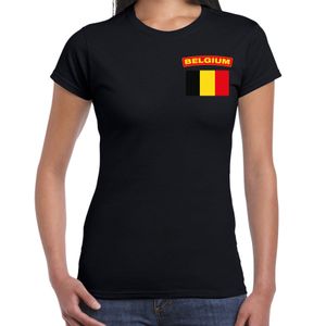 Belgium t-shirt met vlag Belgie zwart op borst voor dames