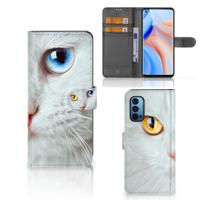 OPPO Reno 4 Pro 5G | Telefoonhoesje | Met pasjeshouder | Witte Kat