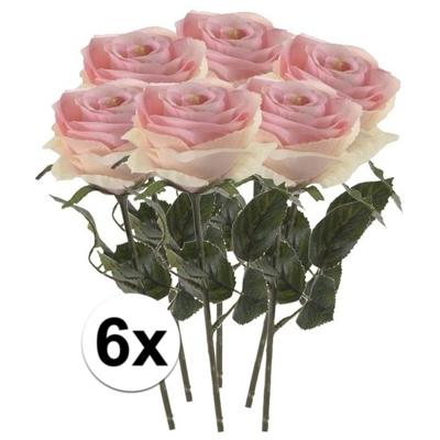 Kunstbloem roos Simone - 6x - licht roze - 45 cm - decoratie bloemen