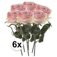Kunstbloem roos Simone - 6x - licht roze - 45 cm - decoratie bloemen