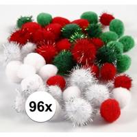 Knutsel pompons - 96x - wit/rood/groen - 15-20 mm - hobby bolletjes - ponpons