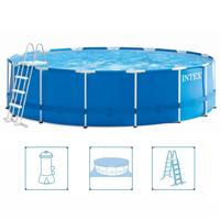 Intex 28242gn metal frame zwembad 457x122 cm + filterpomp en trap + accessoires blauw