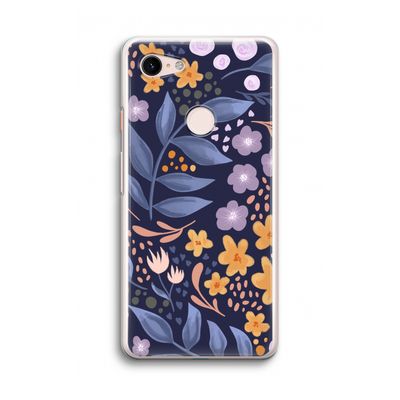 Flowers with blue leaves: Google Pixel 3 Transparant Hoesje