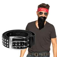 Verkleed setje Biker/Rocker - Heren - Bandana/riem/baard met snor