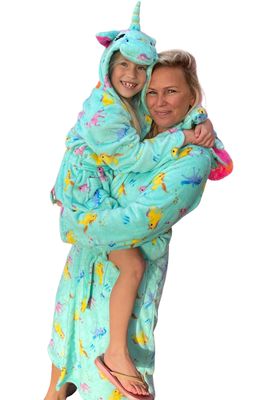 Unicorn kinderbadjas capuchon - fleece-S (5-6 jaar)