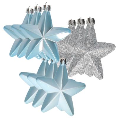 Decoris kersthanger sterren - 12x st - lichtblauw - 7 cm - kunststof - kerstornamenten Decoris kersthanger sterren - 12x st - lichtblauw - 7 cm - kunststof - kerstornamenten