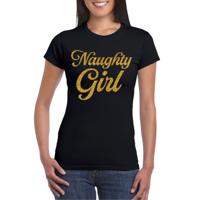 Foute party t-shirt voor dames - Naughty Girl - zwart - glitter - carnaval/themafeest - thumbnail