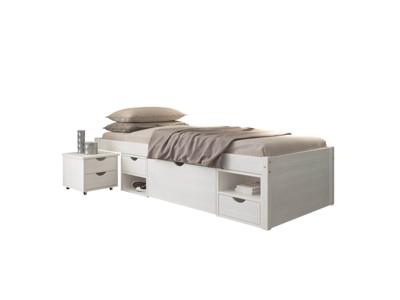 Inter Link Bedframe Claas of Till inclusief 2 nachtkastjes en lattenbodem (Wit - Tot, 90 x 200 cm)