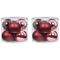 Tube met 12x roze/rode kerstballen van glas 10 cm glans en mat   -