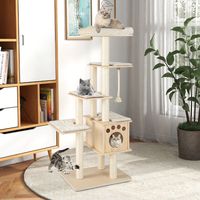 Moderne Katten Klimrek 170 cm Klimrek met Meerdere Niveaus Zitstok Houten Cabine Sisal-Krabpalen Pluche Platforms Natuurlijk