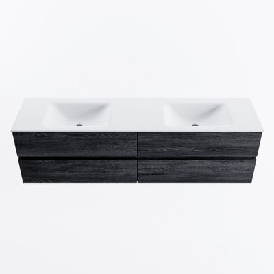 MONDIAZ VICA 180cm badmeubel onderkast Antracite 4 lades. Wastafel CLOUD dubbel 2 kraangaten, kleur Talc.