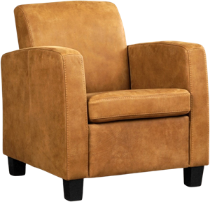 Cognac leren landelijke fauteuil Joy - poot hout zwart - Kenia Leer Walnut (cognac leer)