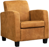 Cognac leren landelijke fauteuil Joy - poot hout zwart - Kenia Leer Walnut (cognac leer)