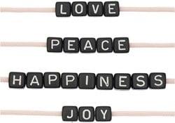 Rico Cube Bead Armband Set love/peace/happiness/joy - Black