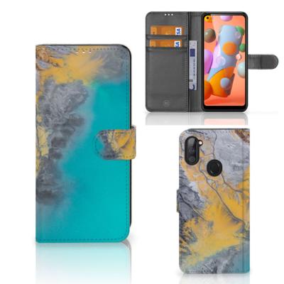 Samsung Galaxy M11 | A11 | Bookcase | Marble Blue Gold