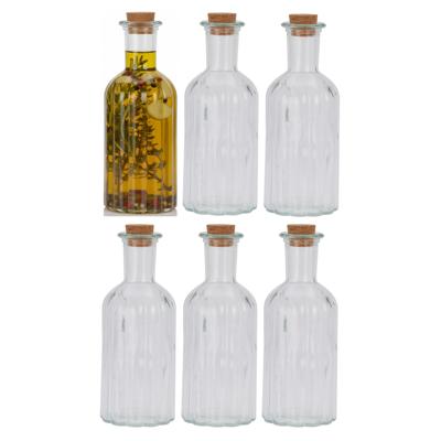 Excellent Houseware kleine flesjes - 6x stuks - glas - transparant - 500 ml - met dop van kurk - fle Excellent Houseware kleine flesjes - 6x stuks - glas - transparant - 500 ml - met dop van kurk - fle