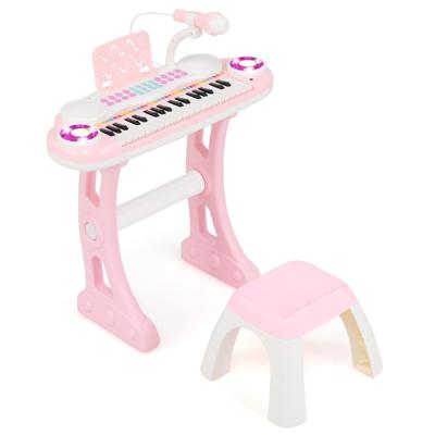 Pianotoetsenbord met 37 Toetsen Elektrisch Kinderkeyboard Opname en Weergave Pianospeelgoed met Microfoon Standaard en Kruk-Roze