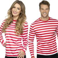 Gestreept t-shirt - wit/rood - lange mouwen - volwassenen - waar is wally - piraten thema