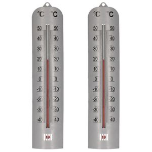 Set van 2x stuks zilveren binnen/buiten thermometer 6 x 27 cm